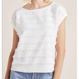 Maeve by Anthropologie Barton Fringe Fuzzy Striped Blouse Top Off White Size 2